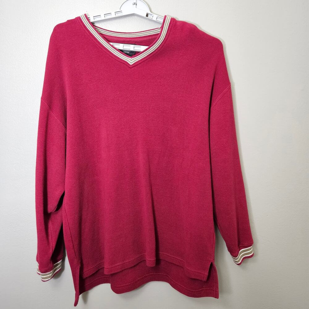 Vintage 90s J. Riggings Sportswear Mens L Red Striped VNeck Knit Sweater Varsity